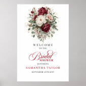 Marsala Flowers Eucalyptus Bridal Shower Welcome Poster (Vorne)