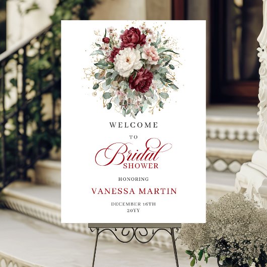 Marsala Flowers Eucalyptus Bridal Shower Welcome Poster