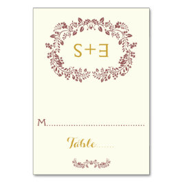 Marsala foliage and initials Hochzeit Platzkarte Tischnummer