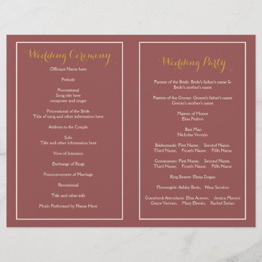 Marsala Foliage Kranz Rahmen Hochzeitsprogramm (Rückseite)