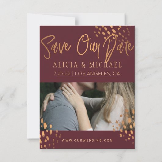 Marsala FOTO Imitats Metal Gold Foil Typografie Save The Date (Vorderseite)