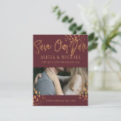 Marsala FOTO Imitats Metal Gold Foil Typografie Save The Date (Stehend Vorderseite)
