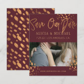 Marsala FOTO Imitats Metal Gold Foil Typografie Save The Date (Vorne/Hinten)