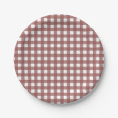 Marsala Gingham-Muster Pappteller (Vorderseite)