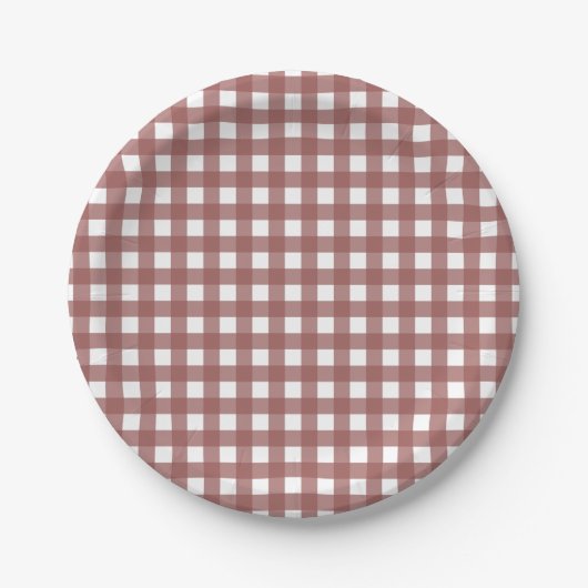 Marsala Gingham-Muster Pappteller (Vorderseite)