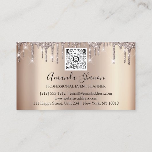 Marsala Glitzer Tropfens Logo-Event-Planner RoseGo Visitenkarte (Rückseite)