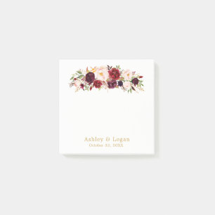 Marsala Gold Elegant Floral Wedding Post-it Notes Post-it Klebezettel
