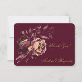 Marsala Gold Painted Peony Wedding Danke Karte (Vorderseite)