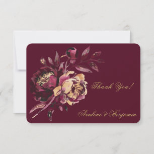 Marsala Gold Painted Peony Wedding Danke Karte