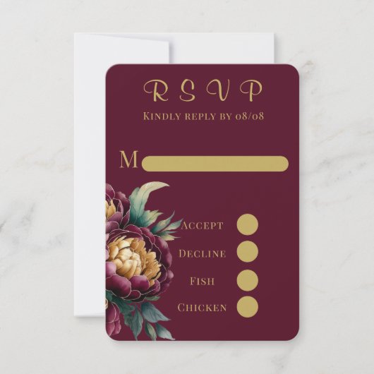 Marsala Gold Painted Peony Wedding RSVP Cards (Vorderseite)