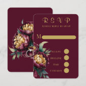 Marsala Gold Painted Peony Wedding RSVP Cards Karte (Vorne/Hinten)