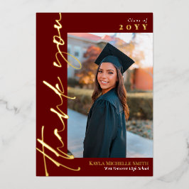 Marsala Gold Script Foto Abschluss Vielen Dank Folieneinladung