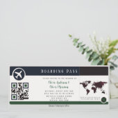 Marsala Green Boarding Pass Wedding Einladung (Stehend Vorderseite)