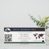 Marsala Green Cruise Boarding Pass Wedding Einladung (Stehend Vorderseite)