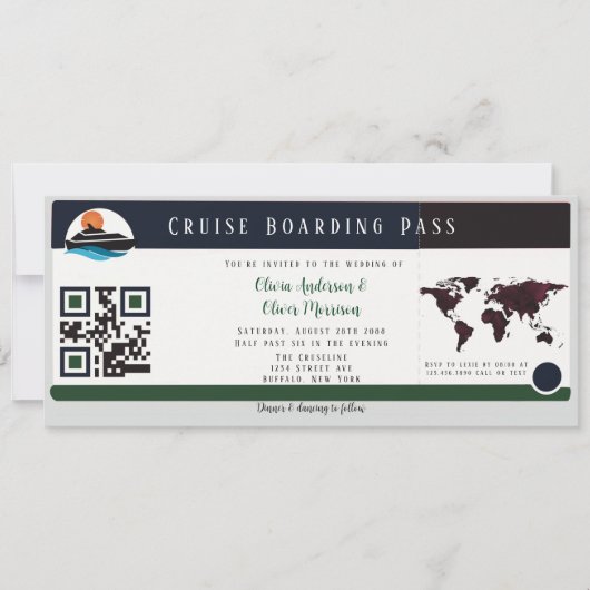 Marsala Green Cruise Boarding Pass Wedding Einladung (Vorderseite)