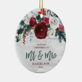 Marsala Greenery Personalisiert First Mr & Mrs. Keramik Ornament (Rechts)