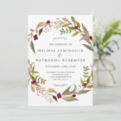 Marsala Greenery Wreath Wedding Einladung (Stehend Vorderseite)