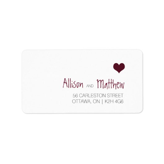 Marsala Heart Wedding Address Label Adressaufkleber (Vorne)