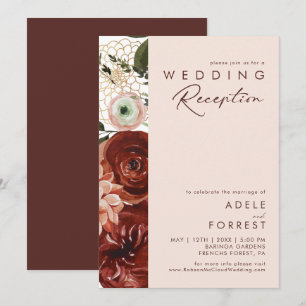 Marsala Herbst Floral   Blush Hochzeitsempfang Einladung