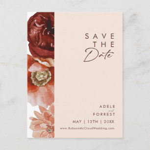 Marsala Herbstfloraler Schwarz Save the Date Postk Einladungspostkarte