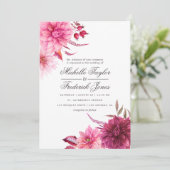 Marsala - Hochzeit im Herbst Burgund und Blüten He Einladung (Stehend Vorderseite)