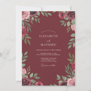 Marsala-Hochzeit mit bemalter Foliage Einladung