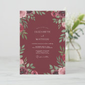 Marsala-Hochzeit mit bemalter Foliage Einladung (Stehend Vorderseite)