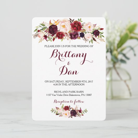 Marsala Hochzeits-Einladung Einladung (Stehend Vorderseite)