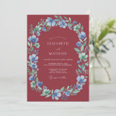 Marsala Immergrün Blatt Hochzeit Einladung (Stehend Vorderseite)