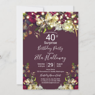 Marsala & Ivory Rose 40. Überraschendes Party Einladung