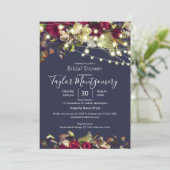 Marsala & Ivory Rose | Navy Brautparty Einladung (Stehend Vorderseite)