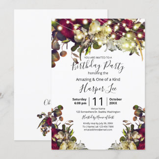 Marsala & Ivory Watercolor Rose Geburtstagsparty Einladung
