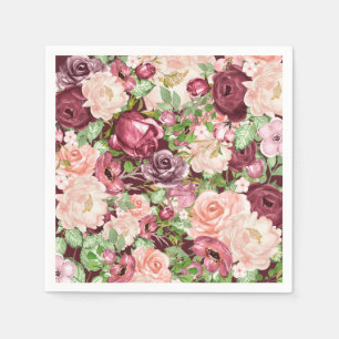 Marsala Kastanienbraun Burgunder Rustikal Floral B Serviette