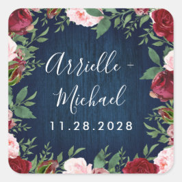 Marsala Land Rustikale Gastgeschenk Hochzeit Stick Quadratischer Aufkleber