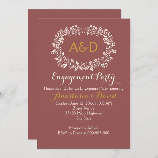 Marsala Laubkranz Hochzeitsparty Einladung (Vorne/Hinten)