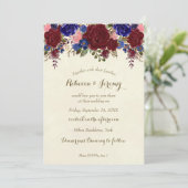 Marsala Marine Hochzeit Einladung Moderne Blumenwi (Stehend Vorderseite)