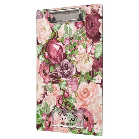 Marsala Maroon Burgundy Rustic Floral Personalisie Klemmbrett (Links)
