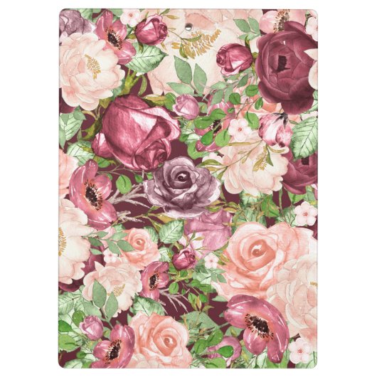 Marsala Maroon Burgundy Rustic Floral Personalisie Klemmbrett (Rückseite)