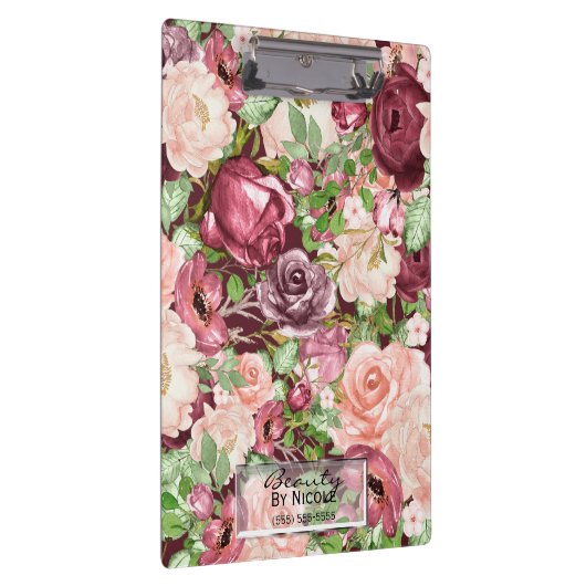 Marsala Maroon Burgundy Rustic Floral Personalisie Klemmbrett (Rechts)