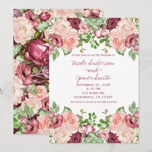 Marsala Maroon Burgundy Rustic Floral Wedding Einladung