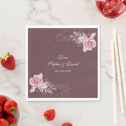 Marsala Maroon Floral Watercolor Wedding Serviette (Beispiel)