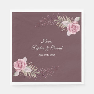 Marsala Maroon Floral Watercolor Wedding Serviette