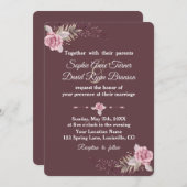 Marsala Maroon Floral Watercolor Wedite Einladung (Vorne/Hinten)