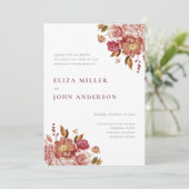 Marsala Moderne Rustikale Hochzeit mit floralen Wa Einladung (Stehend Vorderseite)