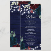 Marsala & Navy Blume-Hochzeitmenü Menükarte (Vorne/Hinten)