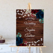 Marsala & Navy Blume Rustic Wood Wedding Willkomme Poster