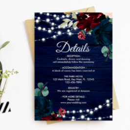 Marsala & Navy Blume Rustikale Holzdetails Begleitkarte