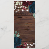 Marsala & Navy Blume Rustikale Holzhochzeit Menükarte (Rückseite)