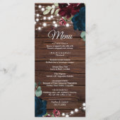 Marsala & Navy Blume Rustikale Holzhochzeit Menükarte (Vorderseite)