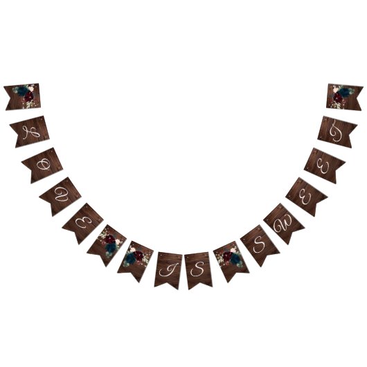 Marsala & Navy Blume Rustikale Holzhochzeit Wimpelkette (Alle)